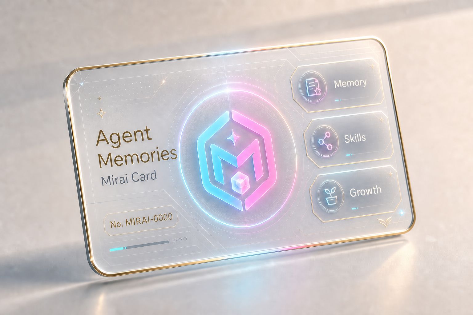 Memory、Skills、Growthの3つを刻んだMirai Cardのデジタル会員証イメージ